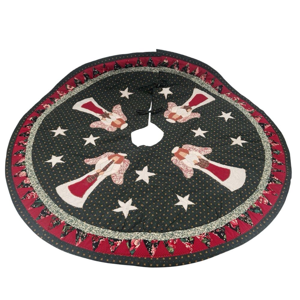 Vintage Quilted Tree Skirt Patchwork Angel's Grandma Core Christmas Holidays